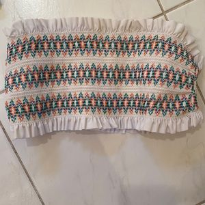 Tory Burch strapless white/ green/ orange bathing suit top - gently worn